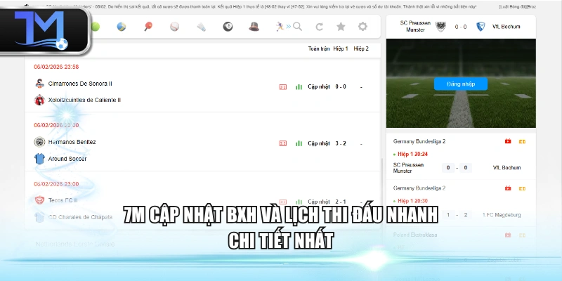 7M cập nhật BXH và lịch thi đấu nhanh, chi tiết nhất